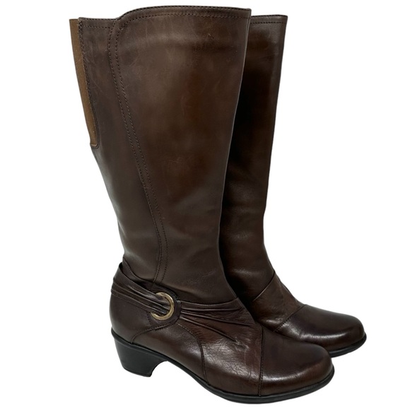 Clarks Bendables Brown Leather Zip Calf Under the Knee High Boots Size 9 - Picture 2 of 12